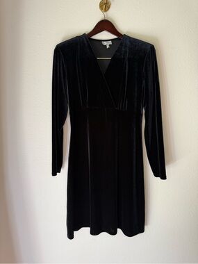 Vintage K.C. Spencer Black Velvet Long Sleeve Dress with Shoulder Pads size S